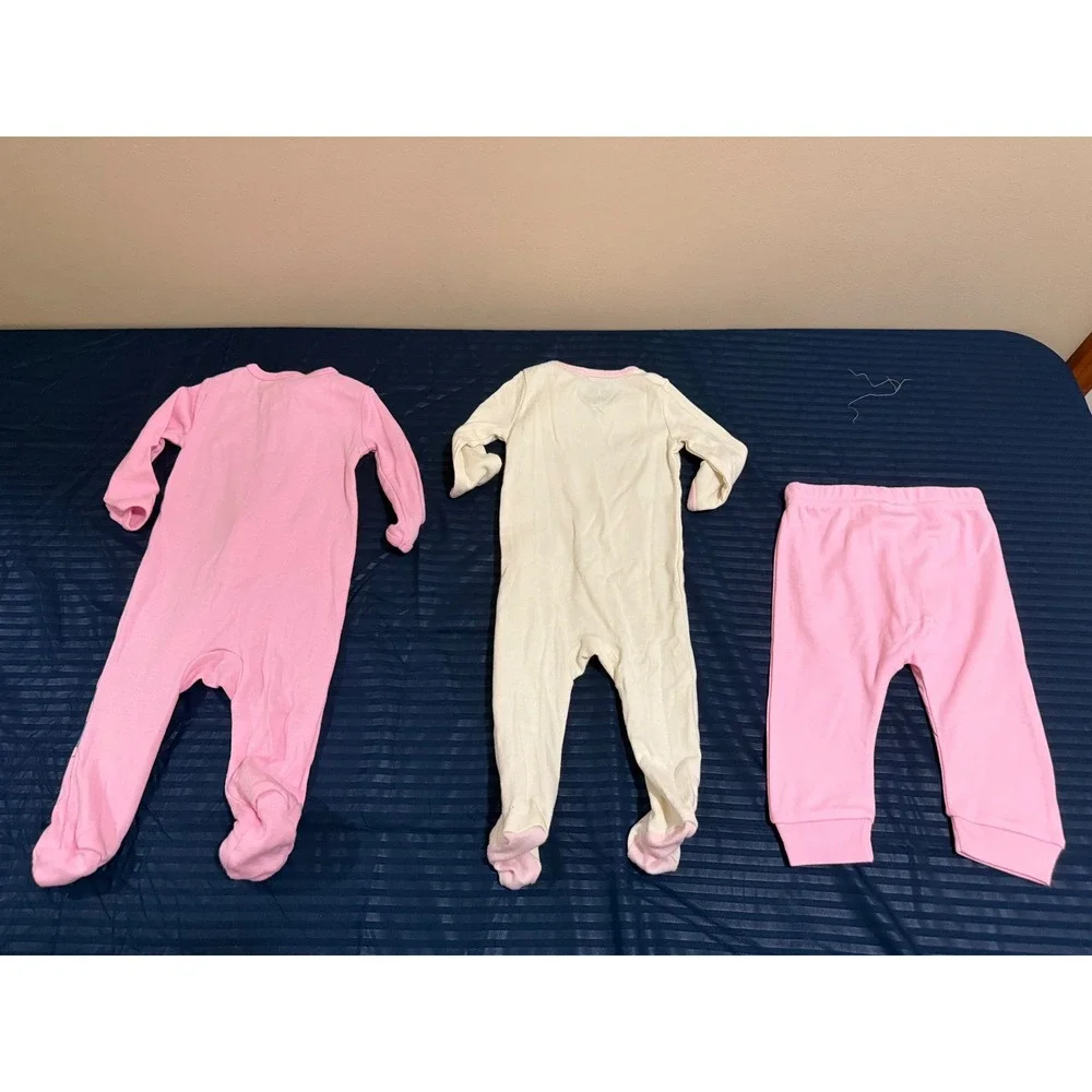 Disney Princess Baby Girls 3 Piece Pajama Set Footed Sleepers Pants 3-6M Pink